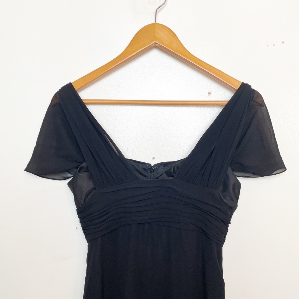 Badgley Mischka Black Chiffon Bridesmaids Cap Sleeve Gown 4 - Picture 4 of 12